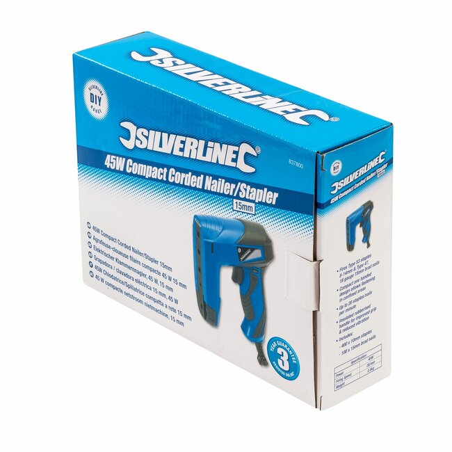 Silverline elektrische tacker/nietmachine - netstroom - kunststof behuizing - 8-14 mm nieten, 15 mm spijkers - voor bekleding