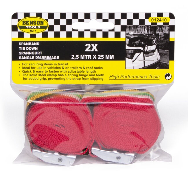 Benson Regenboog spanband set - 2,5 meter - 2 stuks - met klem - duurzaam polyester