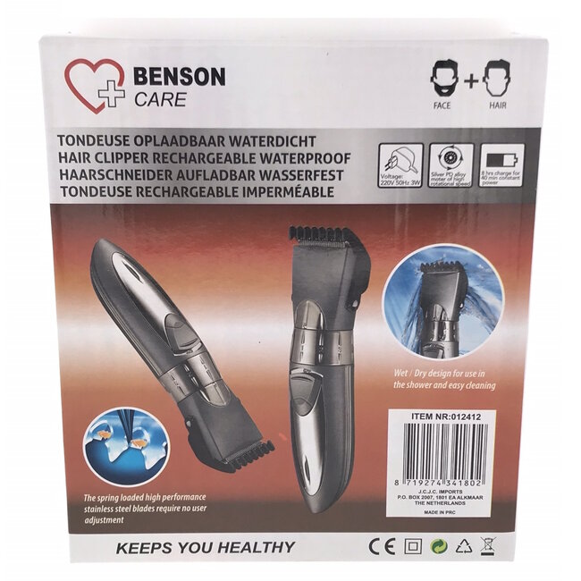 Benson Oplaadbare tondeuse - waterdicht - 11 lengte-instellingen - 2 opzetstukken - ABS materiaal