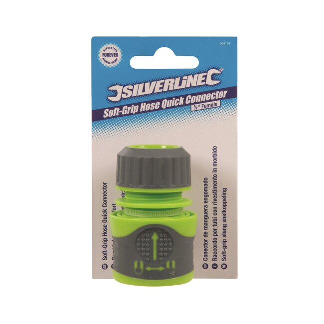 Silverline Slangkoppeling - snelkoppeling vrouwelijk 1/2 inch voor tuinbewatering - ABS-kunststof met softgrip TPR - lekvrij