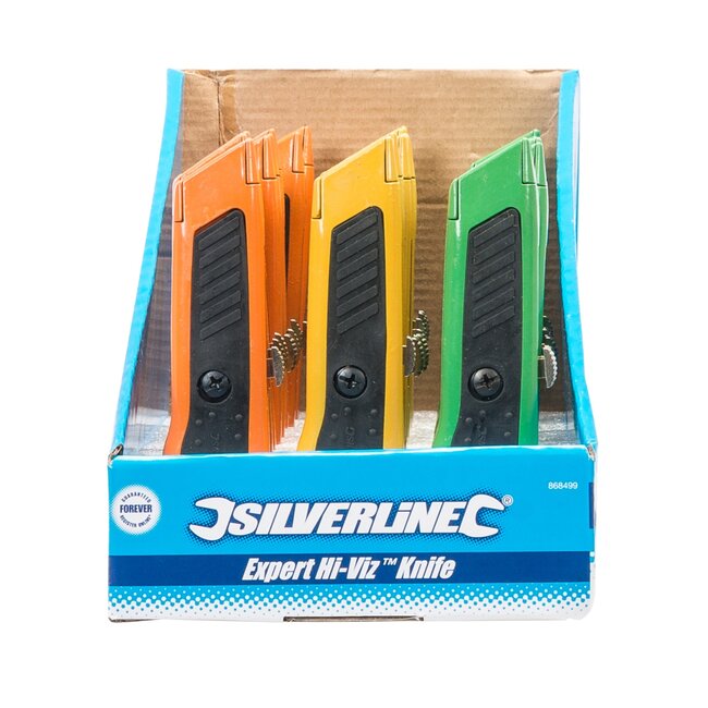 Silverline Stanleymes intrekbaar - aluminium behuizing, stalen blad - felgekleurd, extra sterk - 24 stuks - voor karton en tapijt