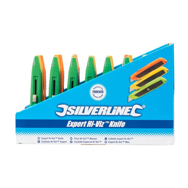 Silverline Stanleymes intrekbaar - aluminium behuizing, stalen blad - felgekleurd, extra sterk - 24 stuks - voor karton en tapijt