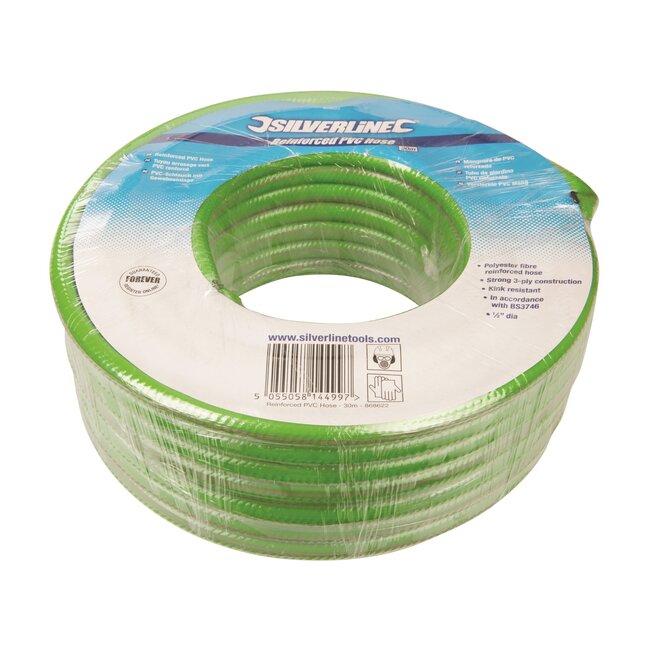 Silverline tuinslang - 3-laags PVC - kinkbestendig, UV- en vorstbestendig - 30 m x 12,7 mm (1/2 inch) - groen - voor tuinbewatering