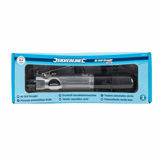 Silverline Pneumatische rechte boor - metaal - sleutelloze boorhouder 10 mm, lengte 20 cm - zilver - voor hout, metaal en kunststof