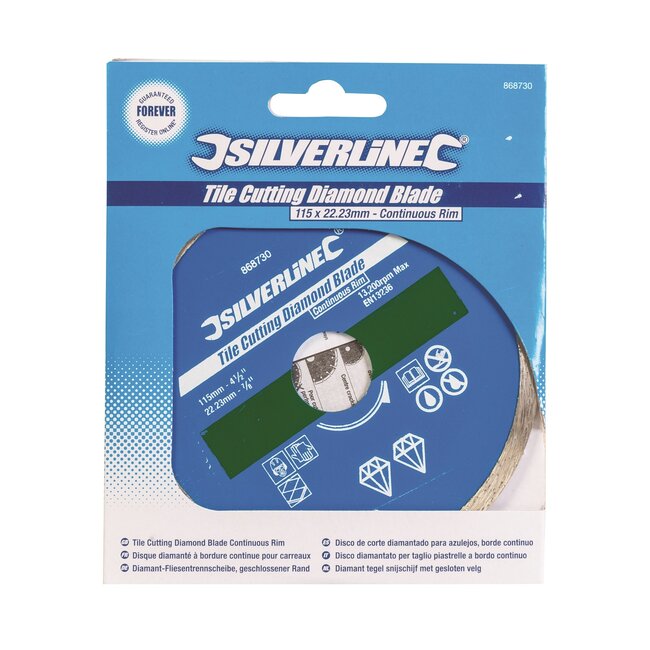 Silverline Doorslijpschijf - diamant - tegels en natuursteen - gesloten velg - 115 mm - asgat 22,23 mm - grijs - nat en droog