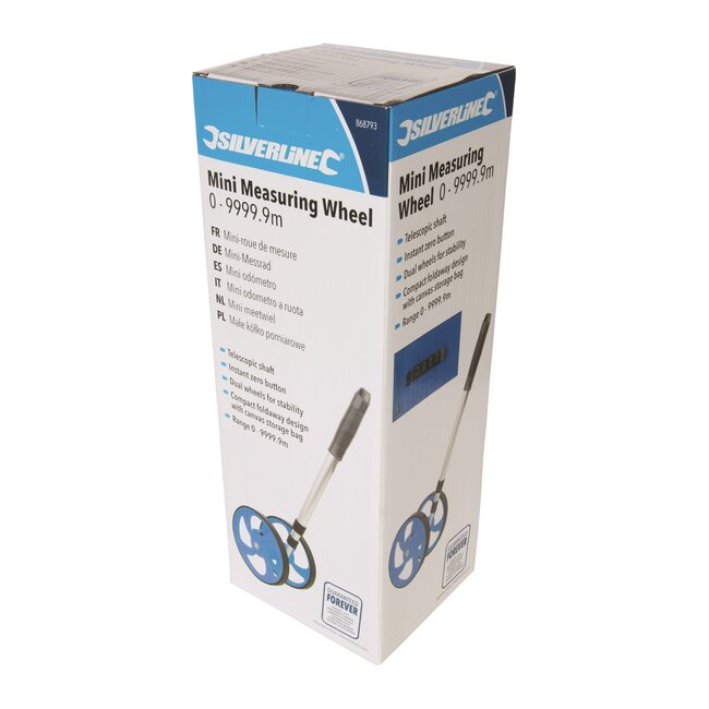 Silverline Meetwiel mini telescoopsteel 460-900 mm, analoge teller, 0-9999,9 m, inklapbaar, canvas draagtas, voor bouw en terrein