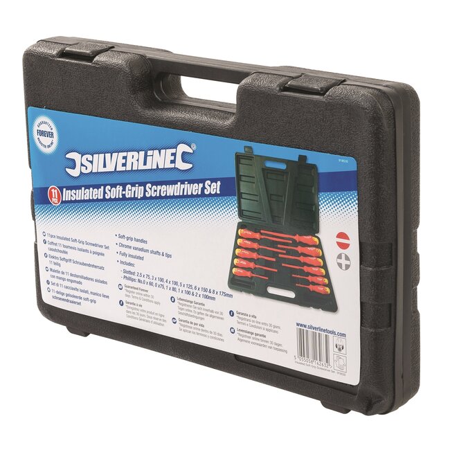 Silverline Schroevendraaierset - chroom-vanadium - geisoleerd softgrip - 2,5–8 mm, PH0–PH2 - 2-kleurig - 11-delig - elektra en auto