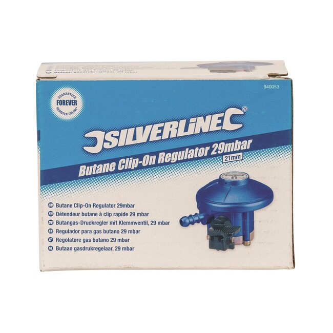 Silverline Butaan gasdrukregelaar - 29 mbar - 21 mm klemventiel - ideaal voor kamperen en barbecues
