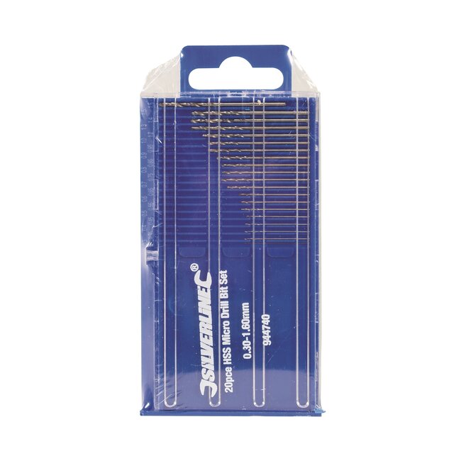 Silverline microborenset - HSS - fijnboren - Ø 0,3 t/m 1,6 mm - natuurkleur - 20-delig - voor hout, kunststof en zachte metalen