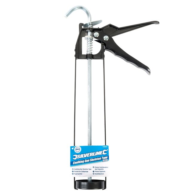 Silverline kitspuit skeletmodel - staal - met duwstang en ontgrendelclip - 400 ml - metaalkleur - voor afdichten en verlijmen