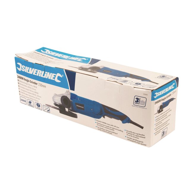 Silverline Haakse slijpmachine - Ø 230 mm - 2400 watt - zachte start, 2-positie handvat - voor slijpen van metaal, steen en beton