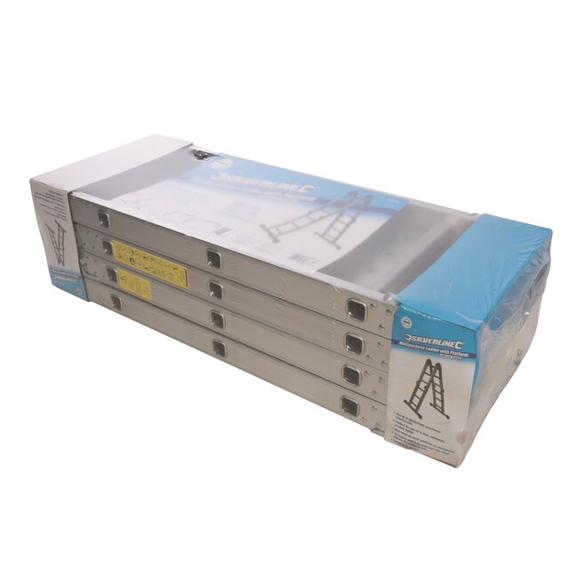 Silverline Multifunctionele ladder met antislip werkplatform - aluminium - 360 cm - 12 treden - zilvergrijs - voor het huishouden