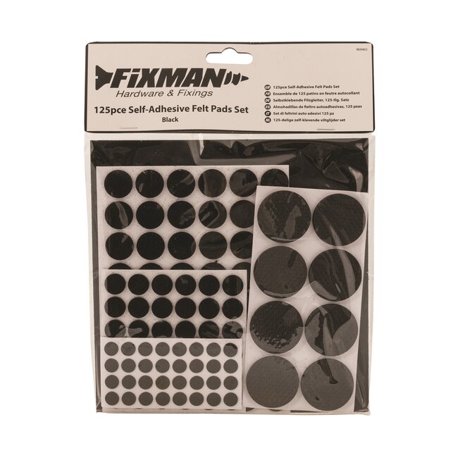 Fixman viltglijders - vilt - zelfklevend - krasbescherming - 10-38 mm - zwart - 125-delig - voor hout, laminaat en vinyl