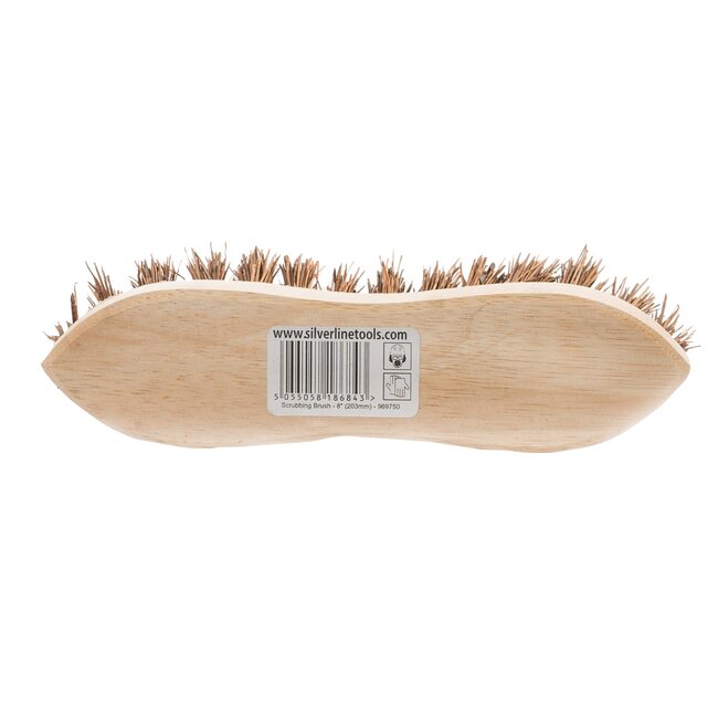 Silverline Schrobborstel met handvat - rubberhout en stijve rieten haren - milieuvriendelijk - 200 mm - houtkleur - binnen/buiten