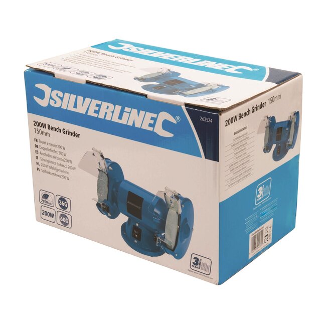 Silverline dubbele tafelslijpmachine - gietaluminium - 150 mm slijpwielen - 150 watt motor - grijs - gereedschap en metaal slijpen