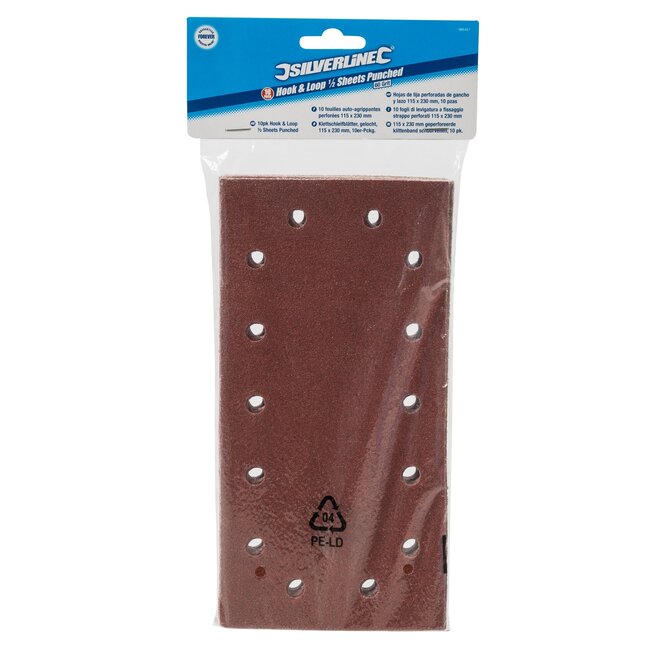 Silverline klittenband schuurvellen - aluminiumoxide - geperforeerd, korrel 60 - 115 x 230 mm - bruin - 10 stuks - hout en metaal