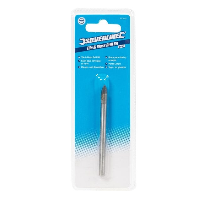 Silverline tegel- en glasboor - hardmetalen speerpunt - 8 mm - verchroomd en roestbestendig - voor tegels, glas en spiegels