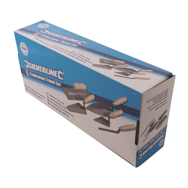 Silverline troffelset - gehard carbonstaal, houten handgrepen - stuc- en metselwerk - 15-28 cm - staalgrijs en houtkleur - 5-delig