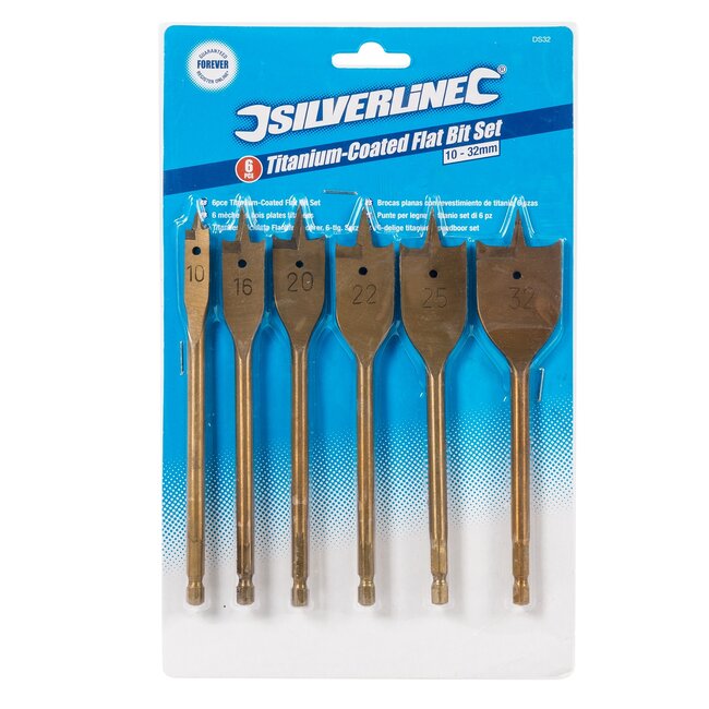 Silverline Speedboorset - gehard koolstofstaal, titaniumcoating - snel boren - 10-32 mm - goudkleurig - 6-delig - hout, gipsplaat