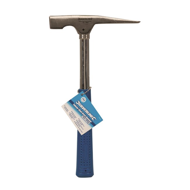 Silverline metselhamer - gehard staal met stalen steel - rubbergreep - 454 gram - chroomkleur - snijden en hakken bij metselwerk