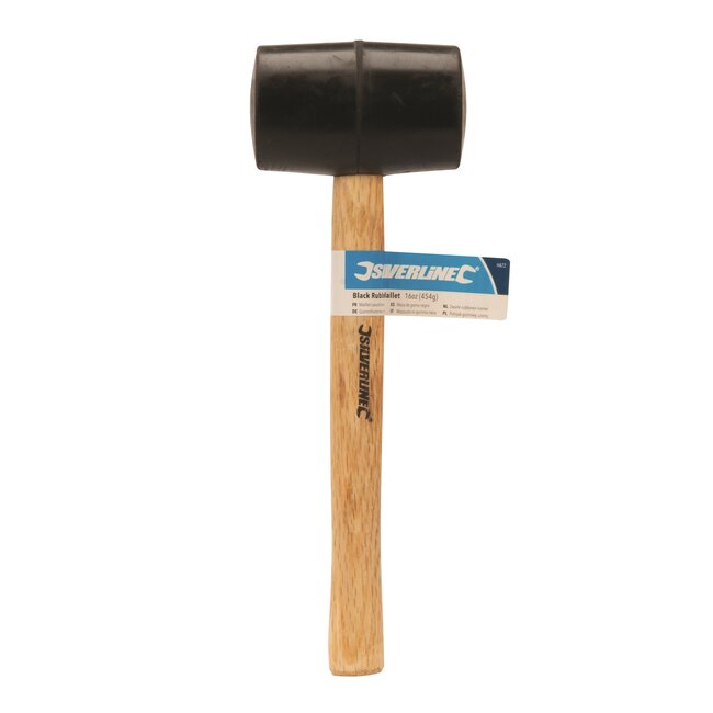 Silverline rubberen hamer - massief rubber, hardhouten schacht - kop 7 cm - zwart - zachte slagen op beitels en plaatmetaal - 454 g