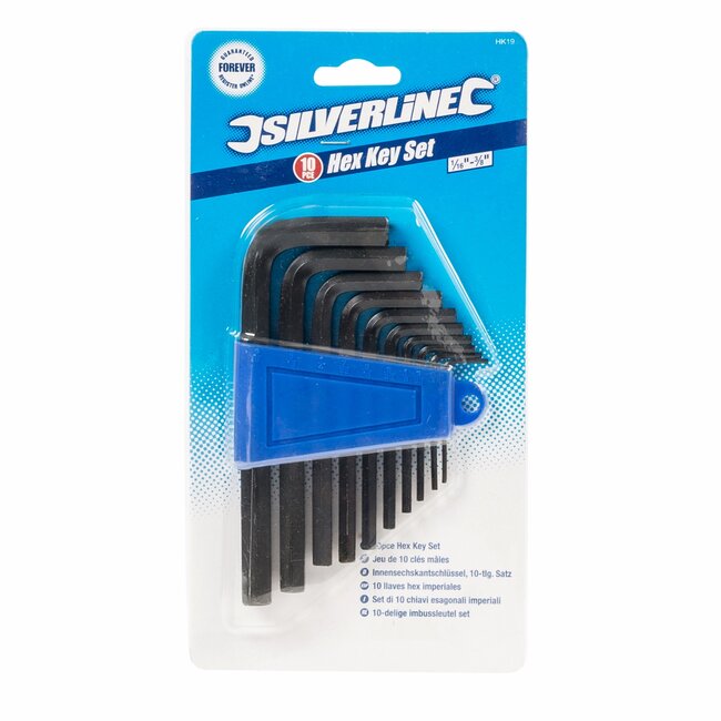 Silverline inbussleutelset - chroom-vanadiumstaal - 1/16-3/8 inch - zwart - 10-delig - voor vast- en losdraaien bij fiets en auto