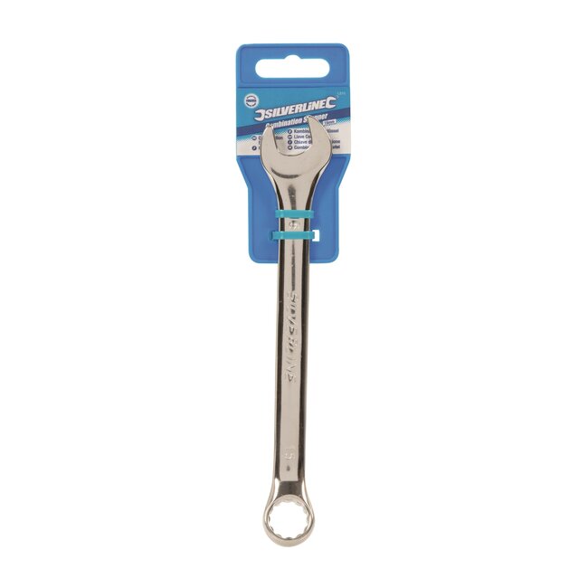 Silverline Steekringsleutel 15 mm - gehard chroom-vanadium staal - chroom spiegelgepolijst - voor los- en vastdraaien in werkplaats