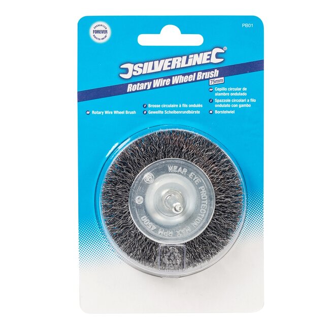 Silverline staalborstelwiel - staaldraad - ontroesten en ontbramen - diameter 7,5 cm - staalgrijs - boormachine, 6 mm schacht