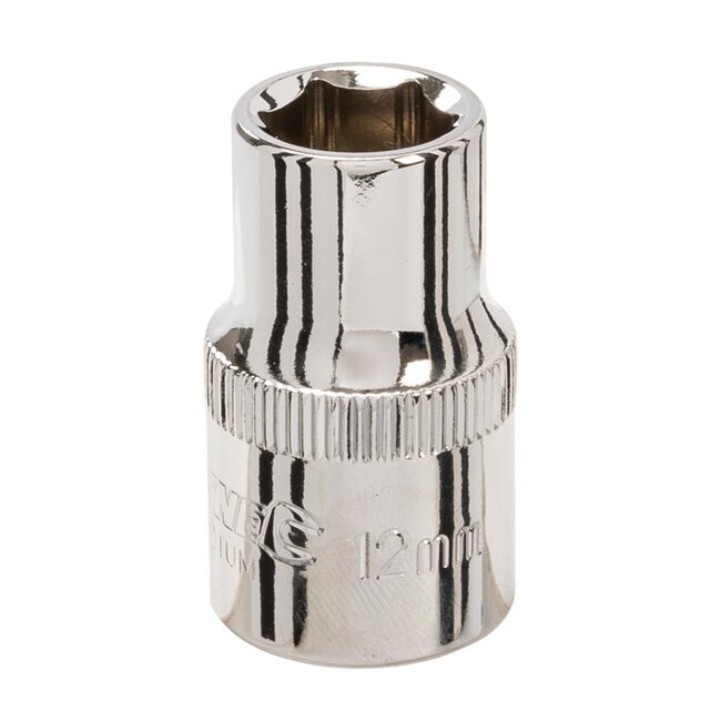 Silverline zeskantdop 12 mm voor dopsleutel - chroom-vanadiumstaal - gekartelde rand en borggat - chroomkleurig - 1/2 inch opname
