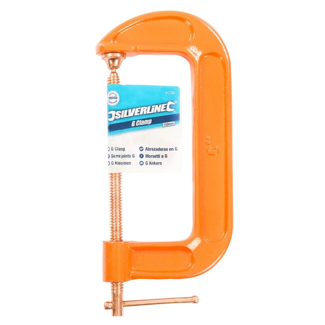 Silverline G-klem lijmklem - 150 mm - gietijzer met stalen schroef - draaivoet, roestbestendig - koperkleurig - hout en metaal