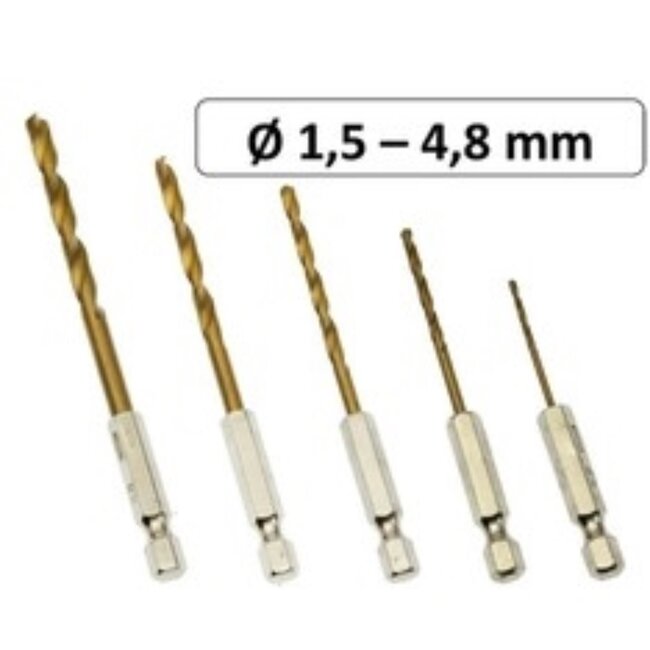 Hofftech 5-delige titanium boorset - duurzaam en compact - maten 1.5 t/m 4.8 mm