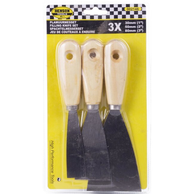 Benson Plamuurmes set - Houten handvat - Flexibel en duurzaam - 3 delig