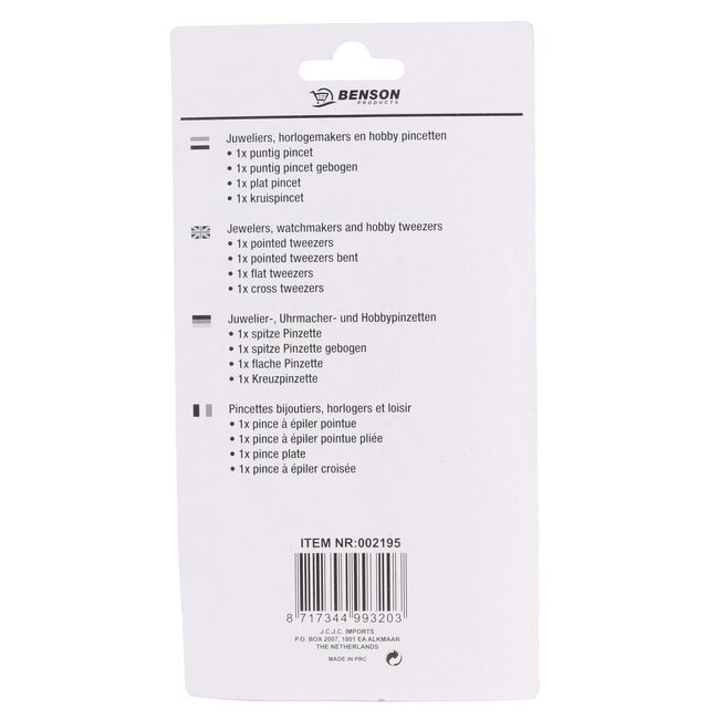 Benson 4-delige pincet set - RVS - precisiewerk - 120 mm