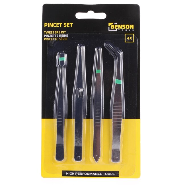 Benson 4-delige pincet set - RVS - precisiewerk - 120 mm