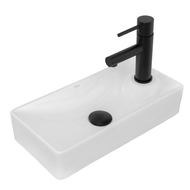 REA Compacte rechthoekige opzetfontein - glans wit - 43,5 x 21 x 9 cm - vuilafstotend en antibacterieel