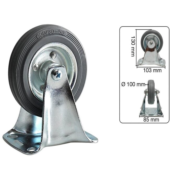 Benson Bokwiel - Ø 100 mm - Slijtvast Rubber - 70 kg Belastbaarheid - Eenvoudige Montage
