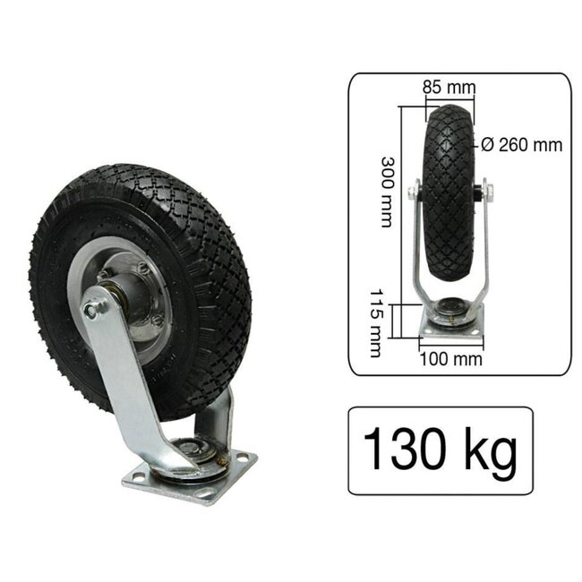 Benson Zwenkwiel - Ø 260 mm - Luchtband - Maximale belasting 70 kg - Verzinkt staal