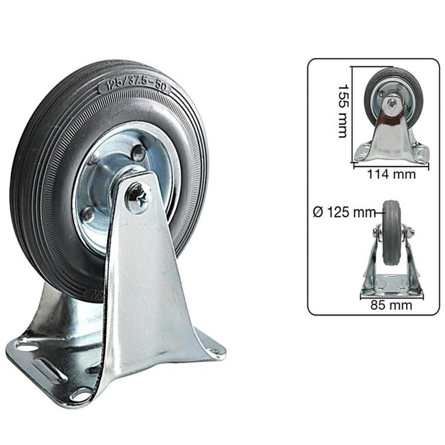 Benson Bokwiel - Ø 125 mm - Verzinkt - 100 kg Draagvermogen - Slijtvast Rubber