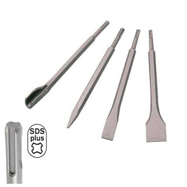 Benson Beitelset SDS Plus - 4 delig - Voor steen, tegels en beton - Hoogwaardig staal