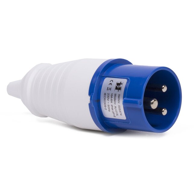 Benson Stekker 16A - 3-polig - Spatwaterdicht - Slagvaste behuizing - Blauw