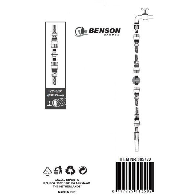 Benson Slangkoppeling voor tuinslang - Verbindt 2 slangen - Geschikt voor 12-15 mm - Eenvoudige bevestiging