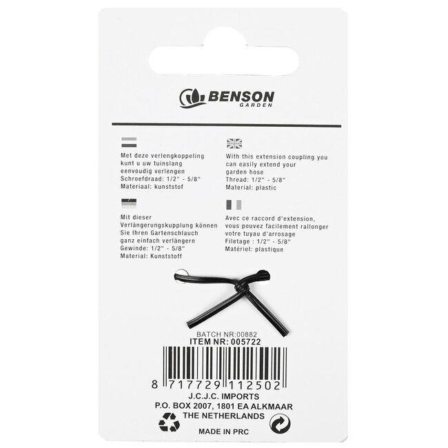 Benson Slangkoppeling voor tuinslang - Verbindt 2 slangen - Geschikt voor 12-15 mm - Eenvoudige bevestiging