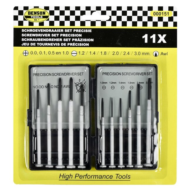 Benson Precisie schroevendraaierset - 11-delig - met opbergdoos - ideaal voor elektronica en horloges