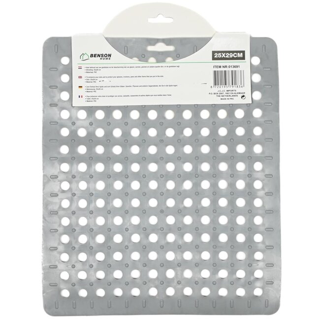 Benson Vierkante gootsteenmat - PVC - 25 x 29 cm - Grijs - Beschermend en stijlvol