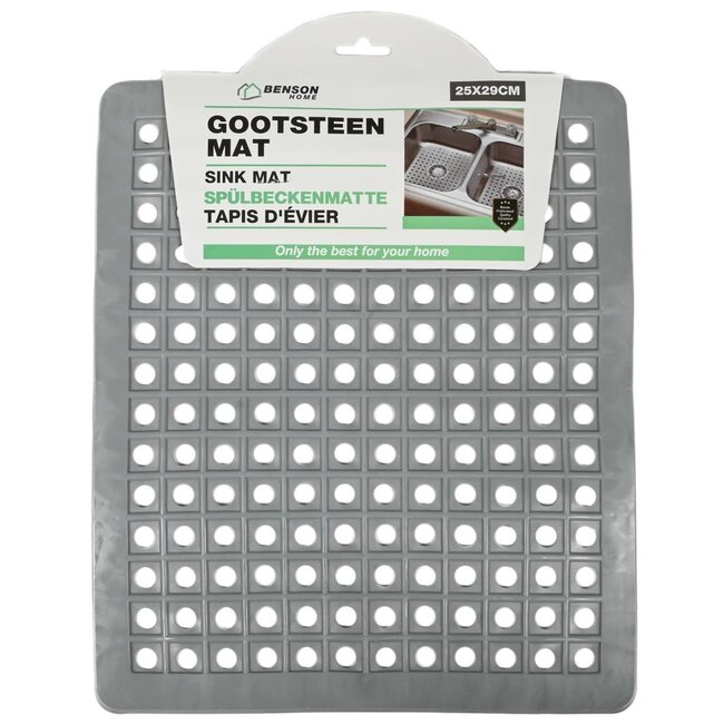 Benson Vierkante gootsteenmat - PVC - 25 x 29 cm - Grijs - Beschermend en stijlvol