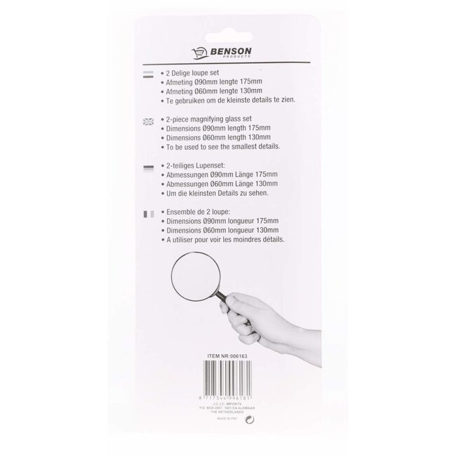 Benson Vergrootglazen set - ergonomisch - 2 delig - zwart - 95mm en 60mm