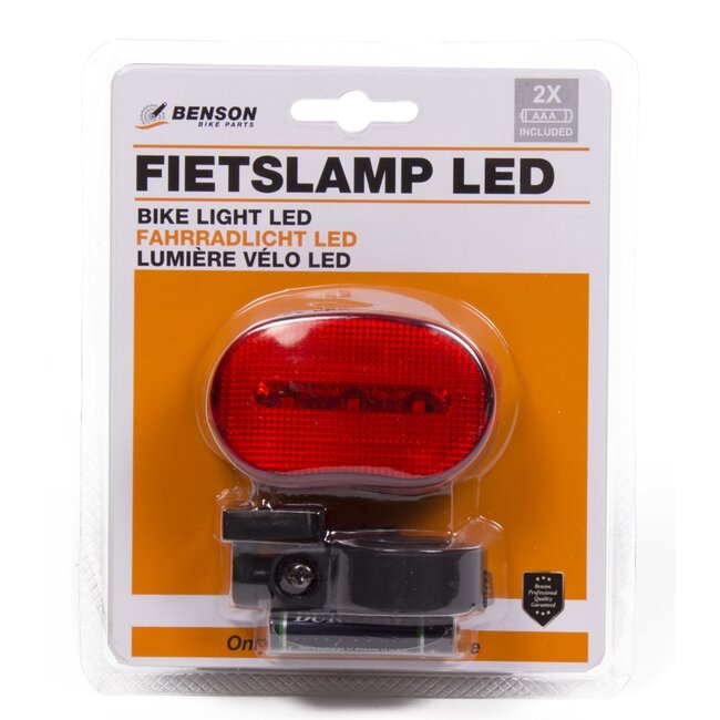 Benson Fiets achterlicht - LED - ovaal - rood - 3 functies - inclusief batterijen