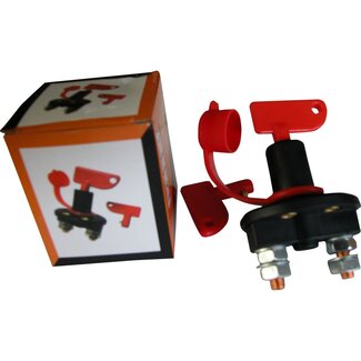 Dragon-Tools hoofdstroomschakelaar 2-polig - koper M8 - 12/24 V, 300 A piek - rode kap - noodschakelaar - auto/boot/caravan