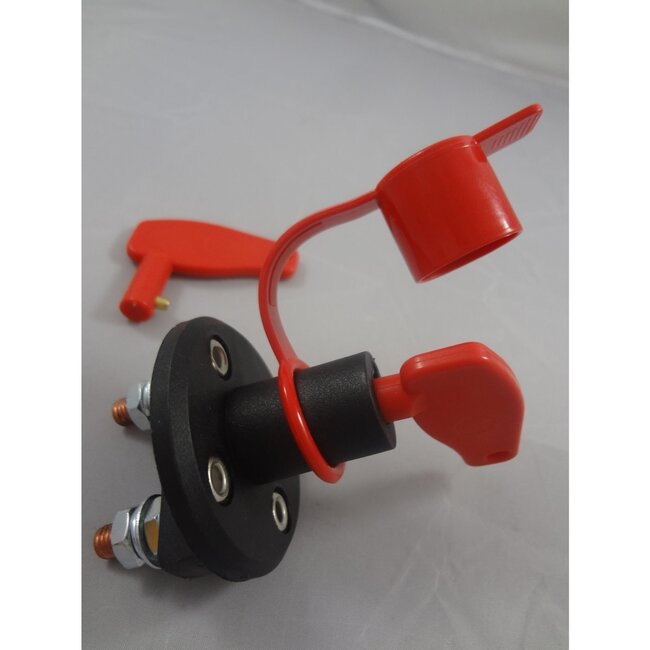 Dragon-Tools hoofdstroomschakelaar 2-polig - koper M8 - 12/24 V, 300 A piek - rode kap - noodschakelaar - auto/boot/caravan