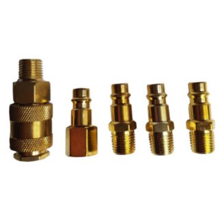 Dragon-Tools Persluchtkoppelingenset - metaal - euro snelkoppelingen - 1/4 inch - zilvergrijs - 5-delig - voor compressor